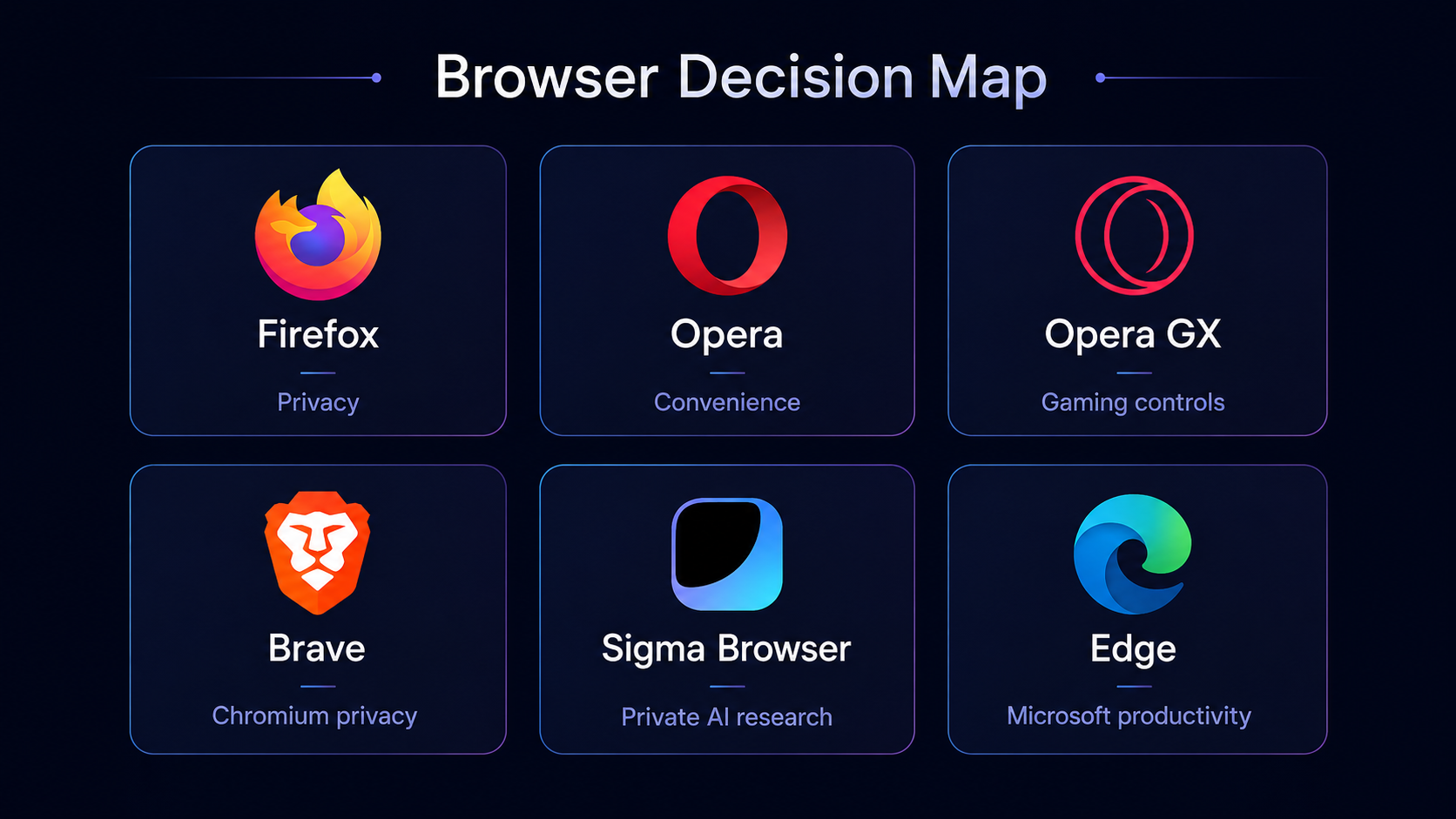 Opera Firefox Opera GX Brave Edge and Sigma compared by privacy convenience AI and browser control
