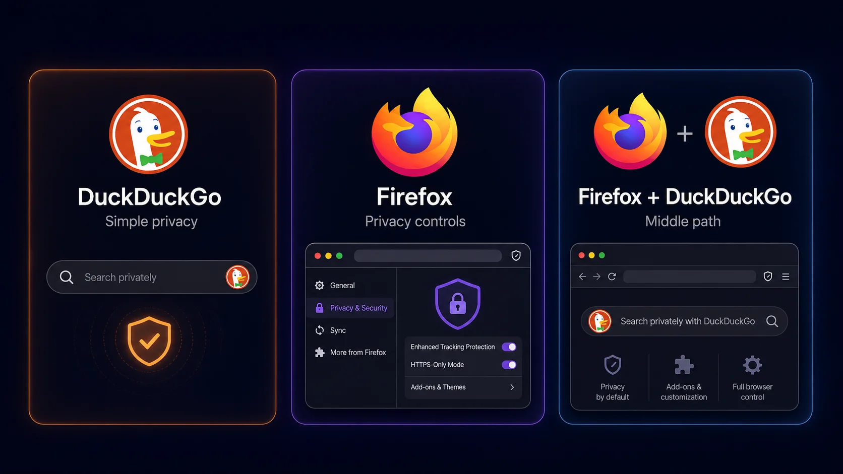 DuckDuckGo simple privacy versus Firefox control