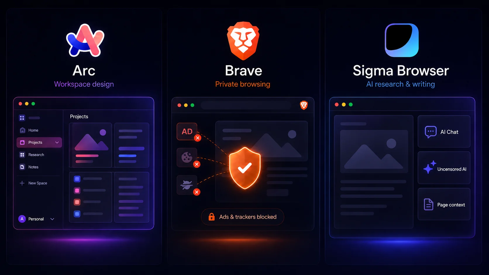 arc vs brave vs sigma browser compare