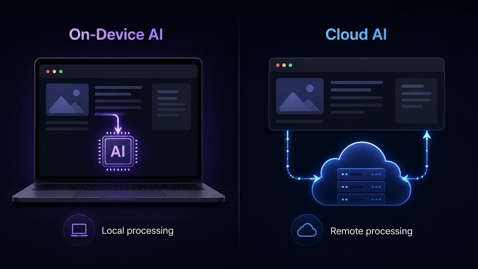 On-device AI and cloud AI processing comparison