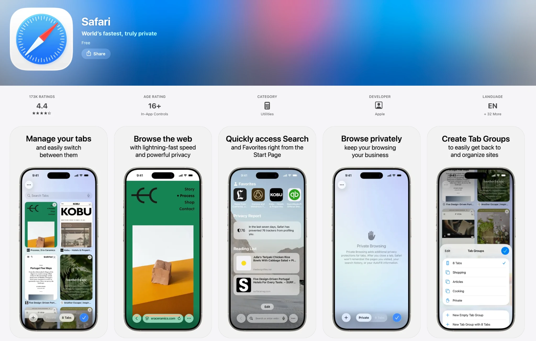 Safari with Apple Intelligence on iPhone