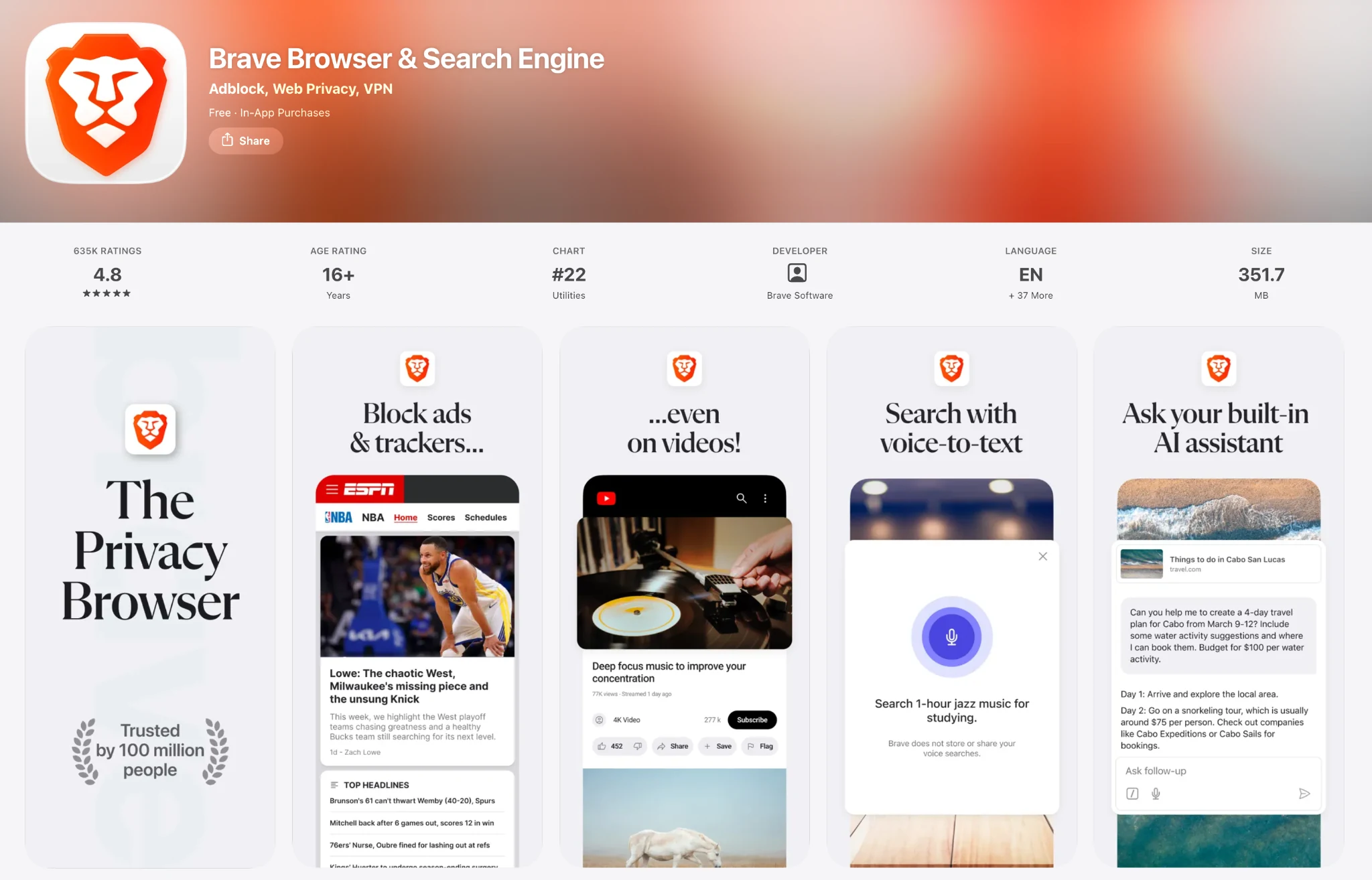 Brave browser with Leo AI on the App Store