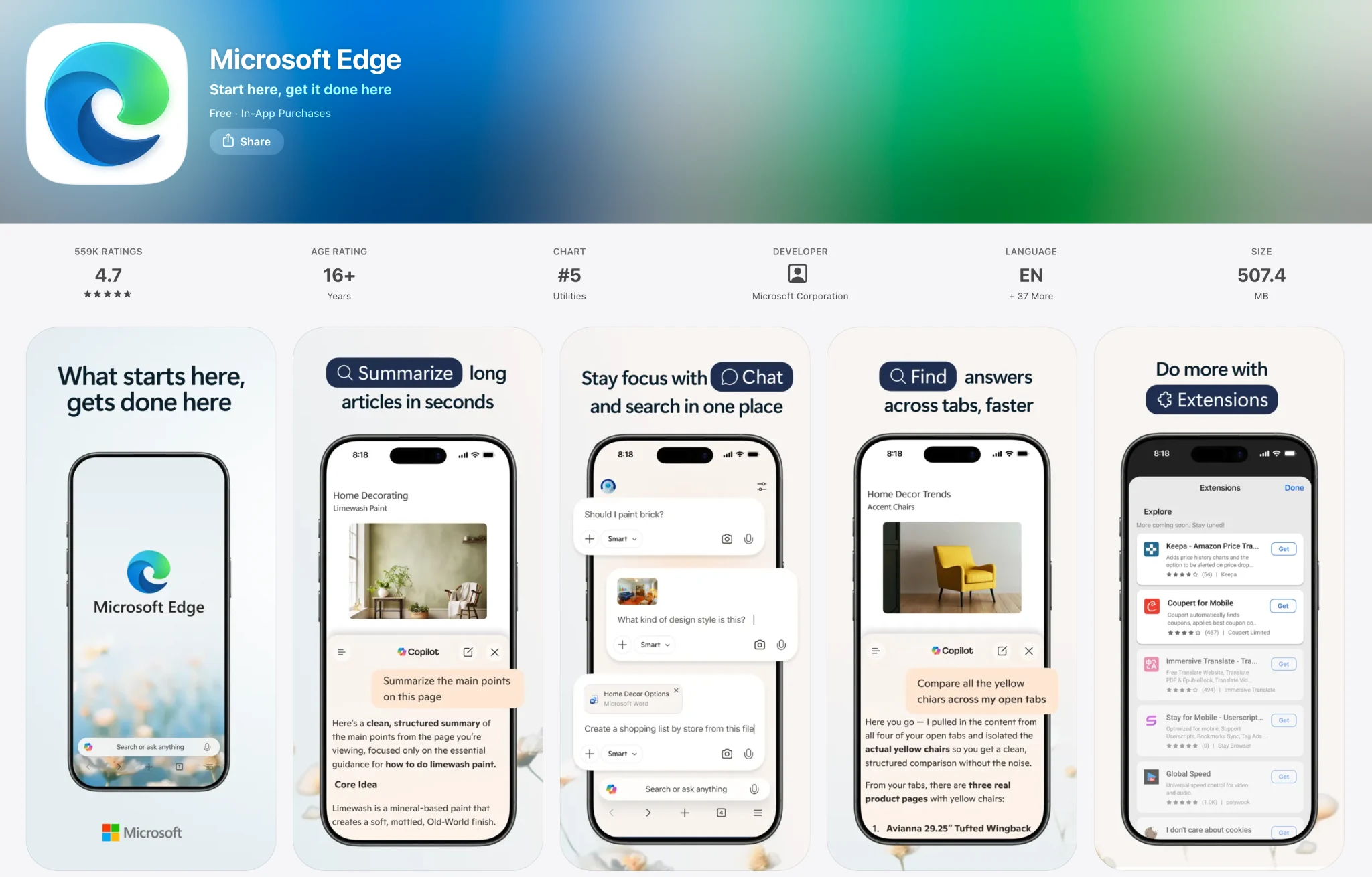 Microsoft Edge with Copilot on the App Store