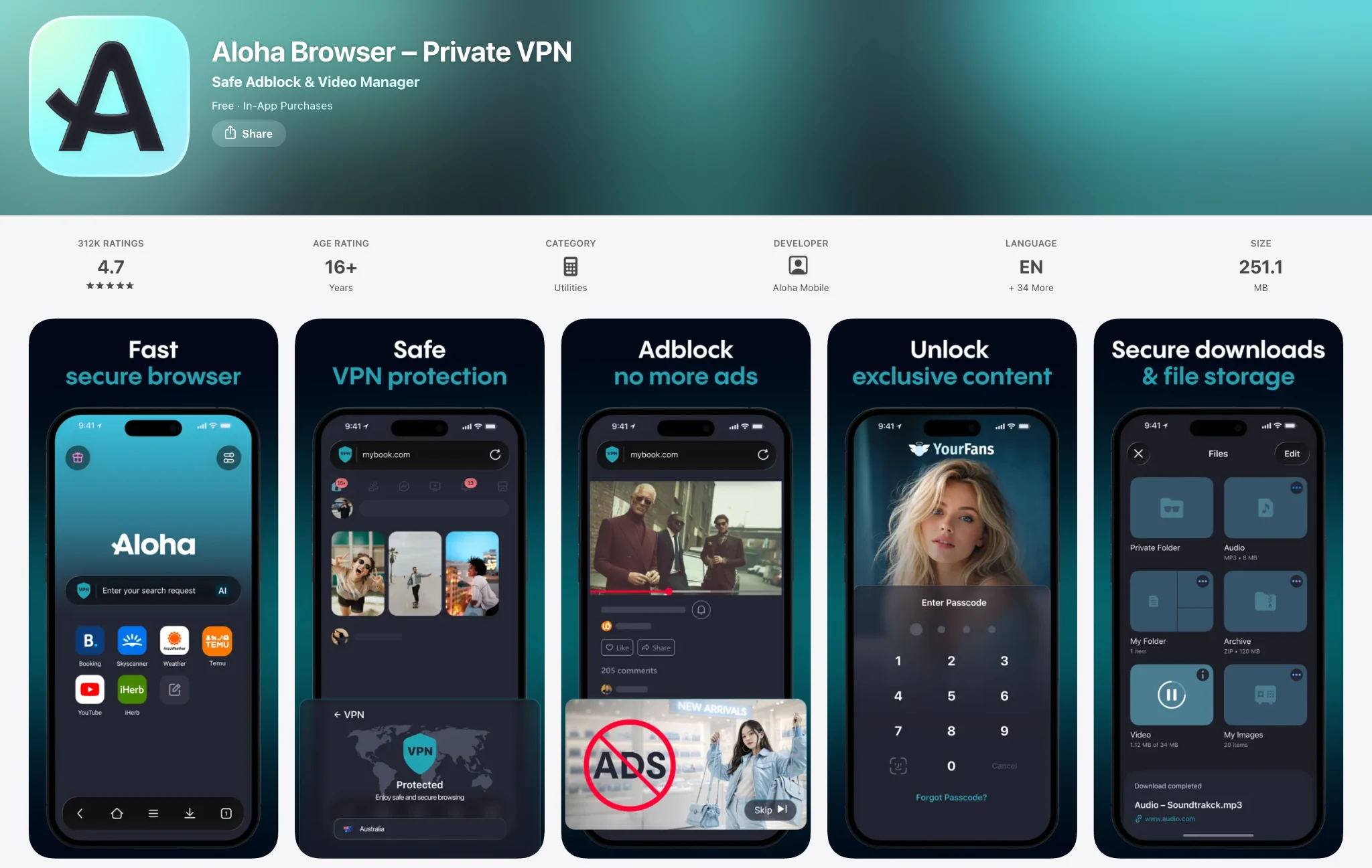 Aloha private browser on the App Store
