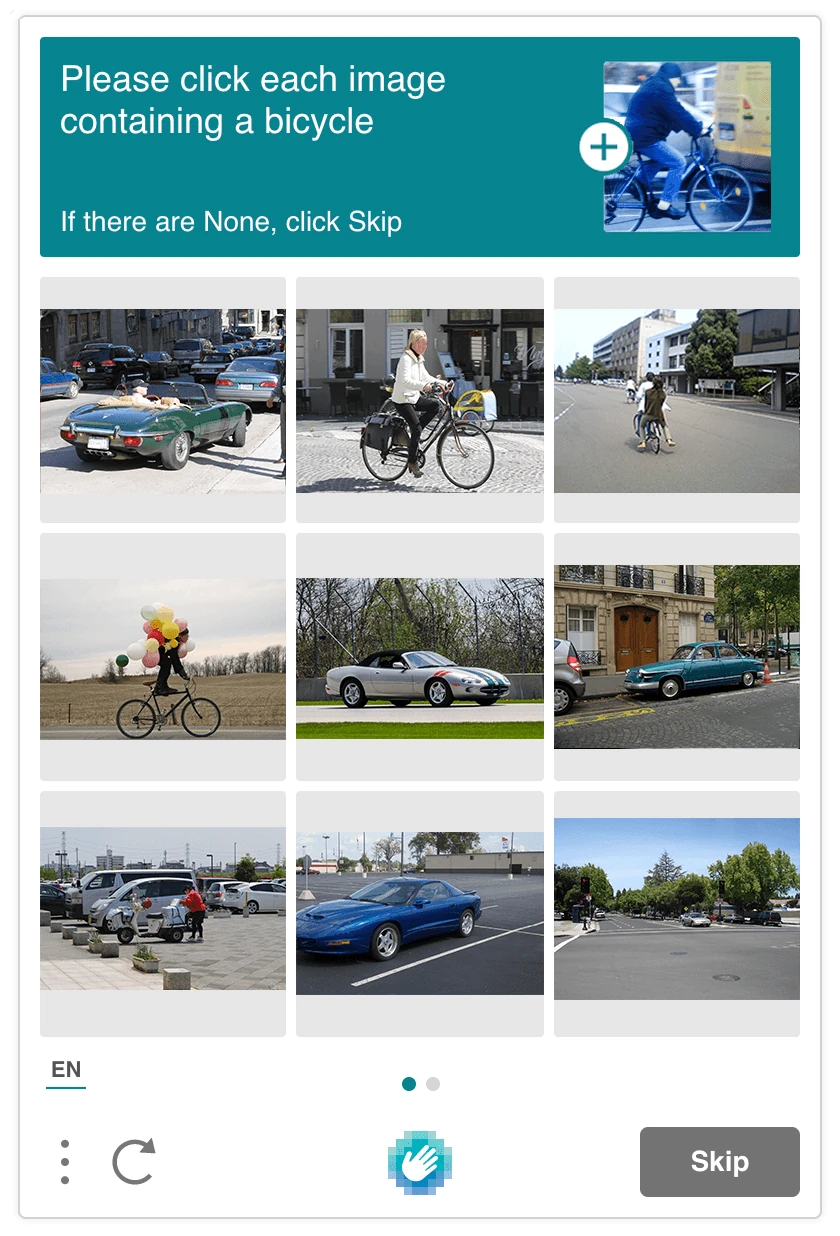 hCaptcha image challenge asking to select bicycles
