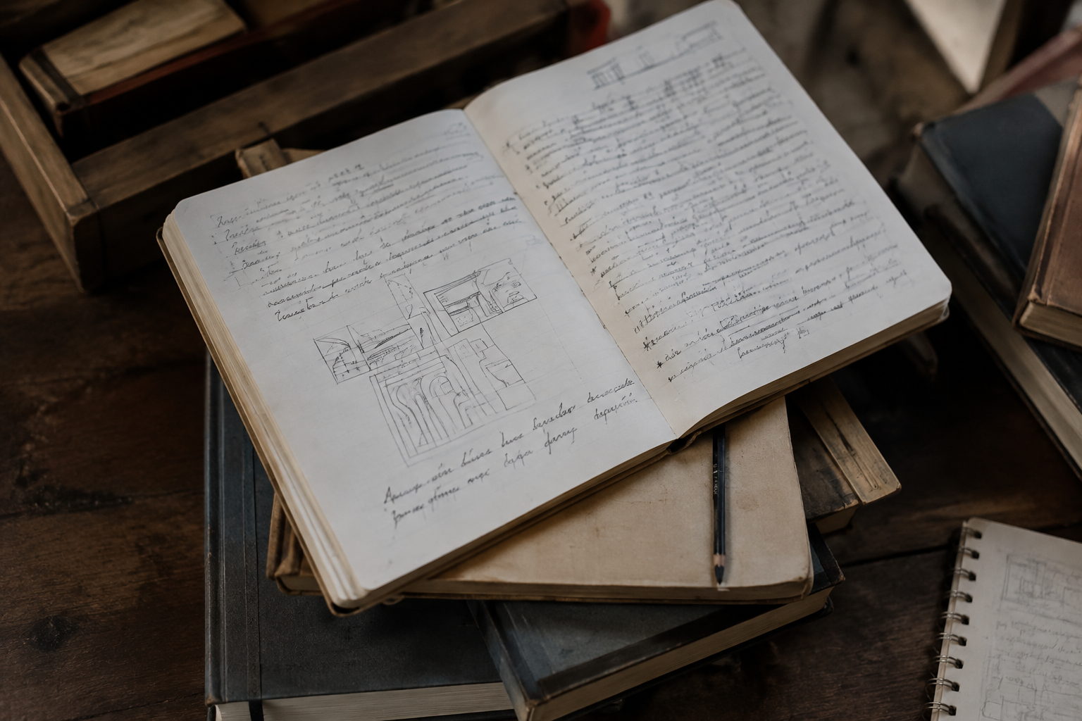 Research papers, glasses and pen - knowledge and independent thought