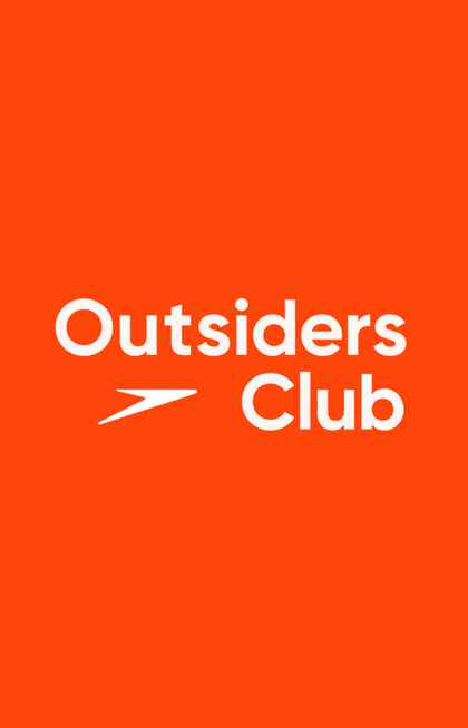 Speedo Outsiders Club logo on bold orange background representing outdoor swimming community.