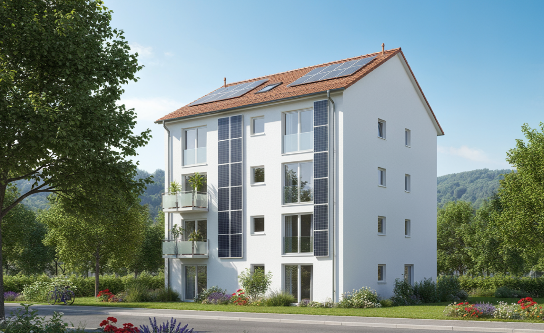 Luftaufnahme eines Einfamilienhauses mit Solaranlage – Beispiel für bewilligungsfreie Solaranlagen an bestehenden Gebäuden in der Schweiz