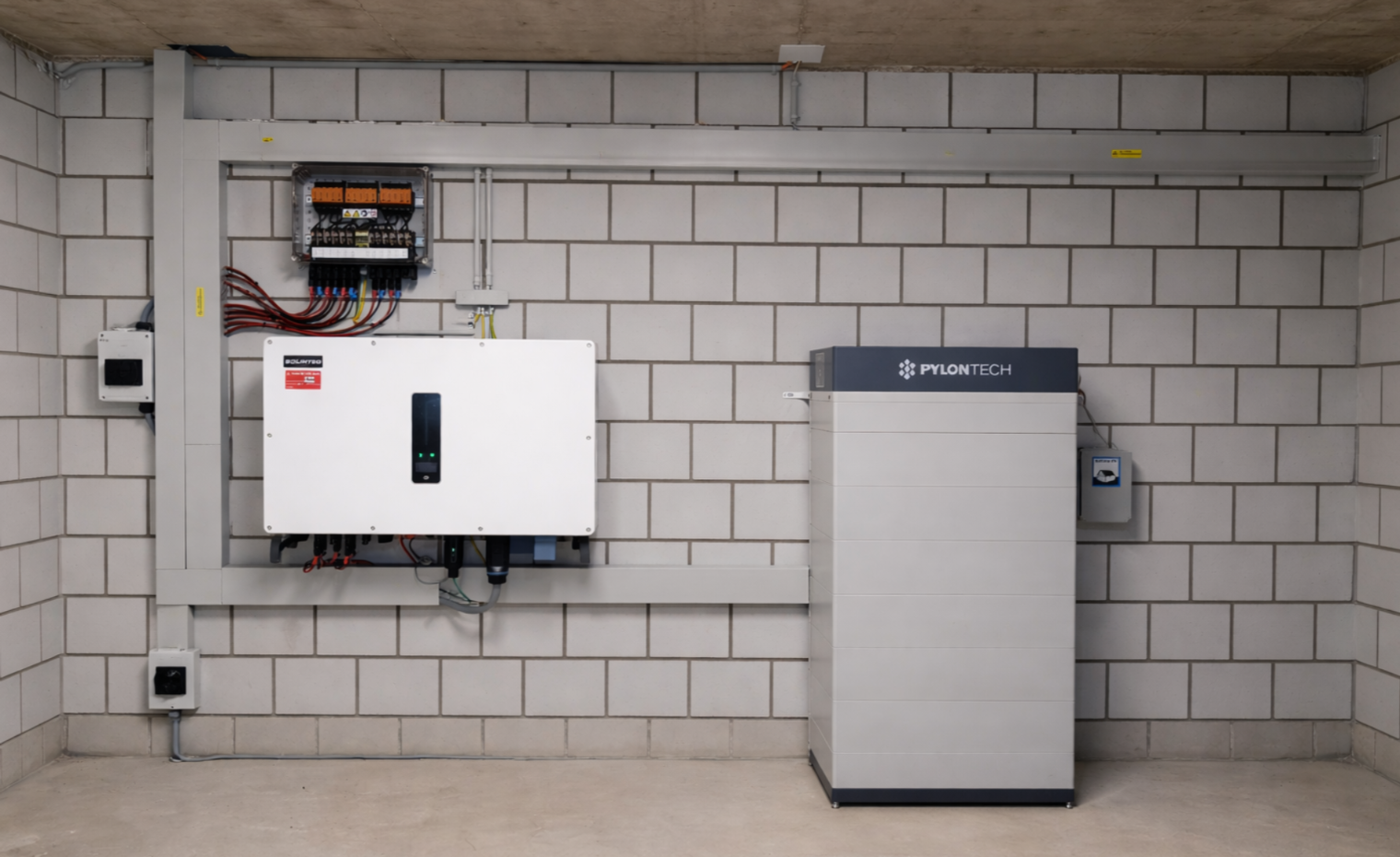 Stromspeicher Solaranlage an der Wand