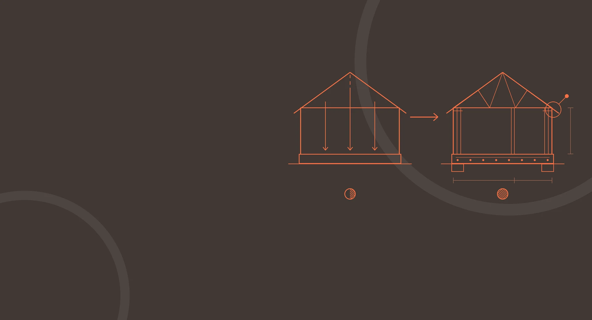Illustration av ett hus i sektion, först som enkel systemhandling och sedan som detaljerad bygghandling