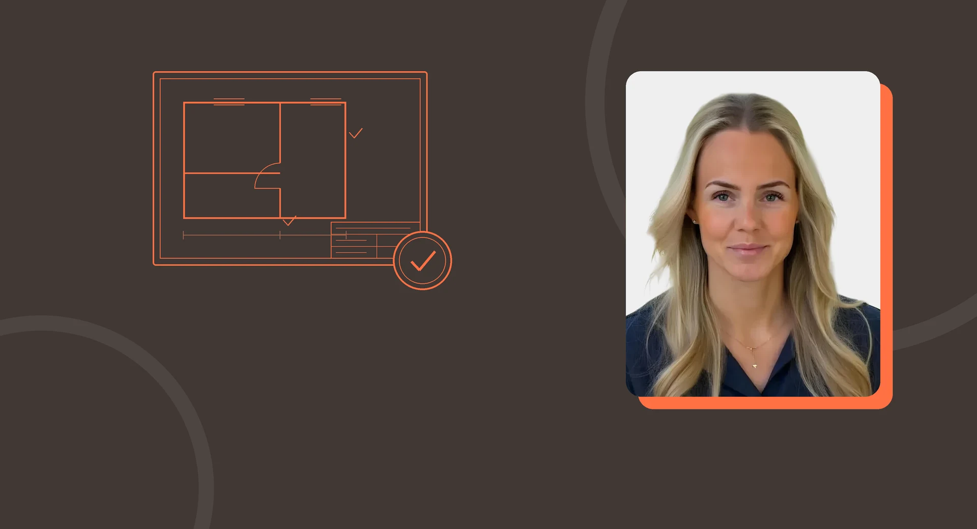 Emma Olsson, trainee på BTIB & Partners, bredvid en illustration av en granskad ritning