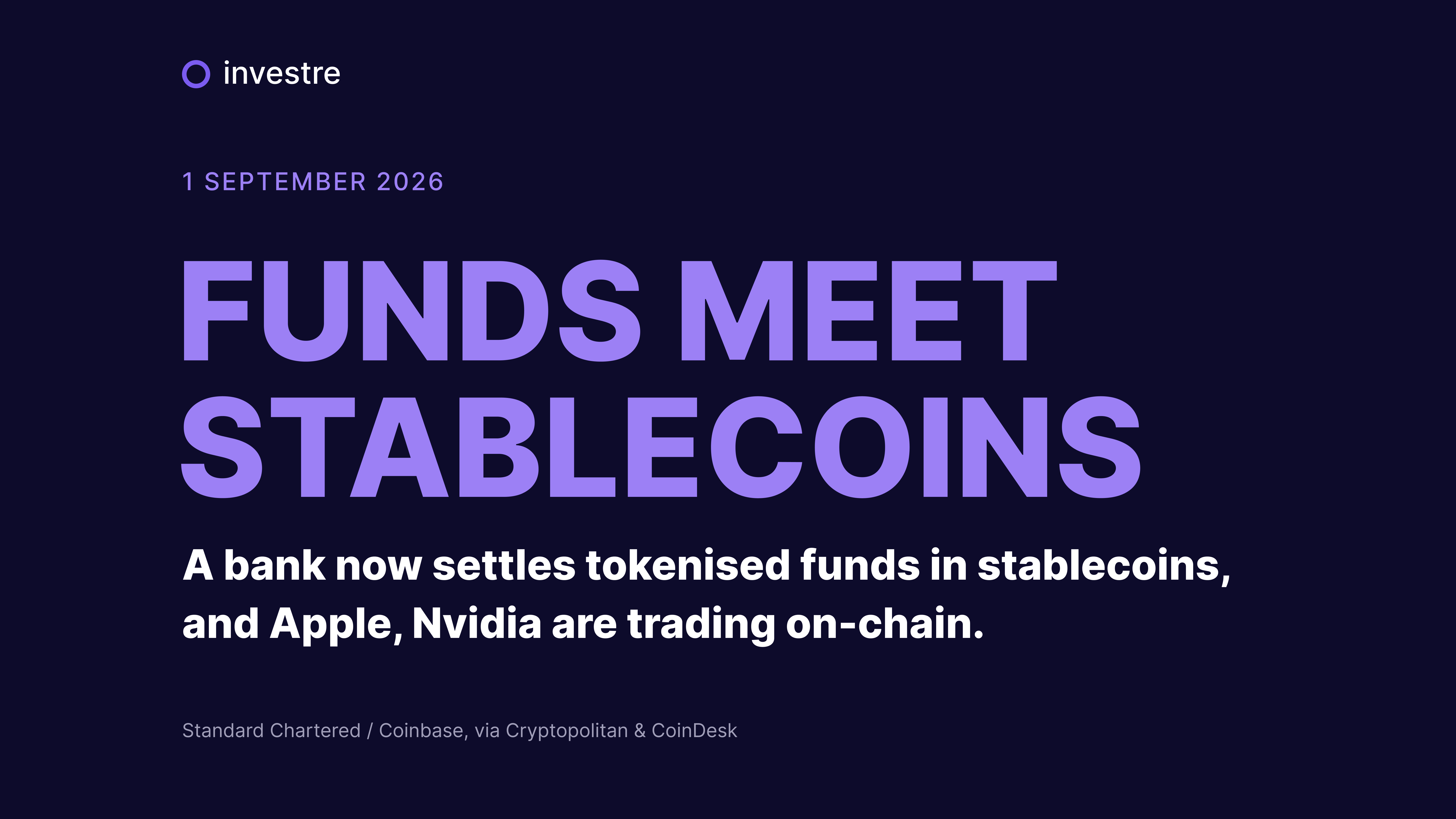 Tokenisation news, 1 September 2026