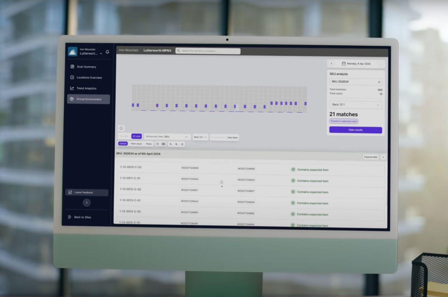 DexoryView platform displaying dashboards with real-time data, showcasing space optimisation, cross-site visibility, and customer-focused insights for warehouse management