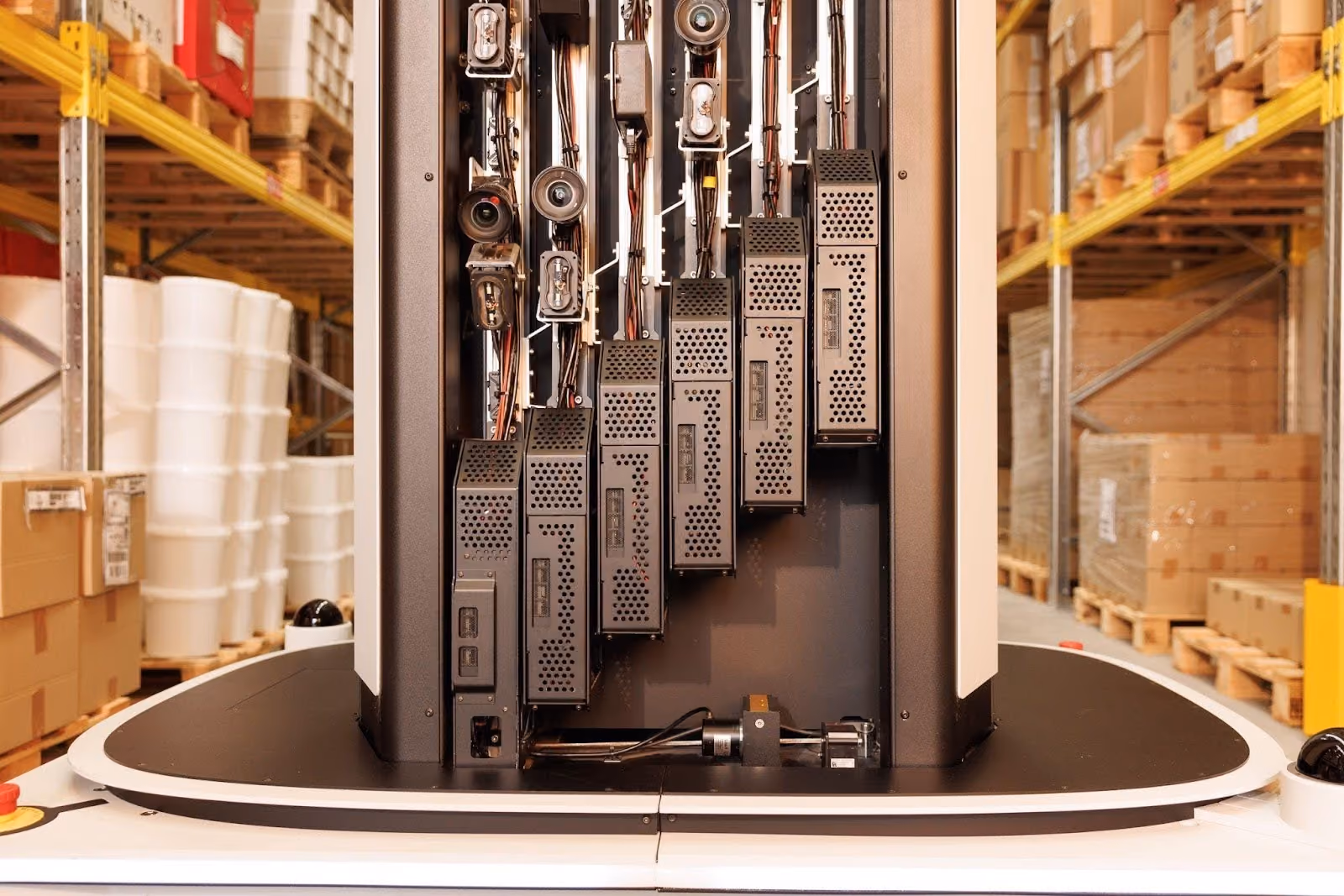 Perception systems mounted to the extendable tower of the Dexory robot