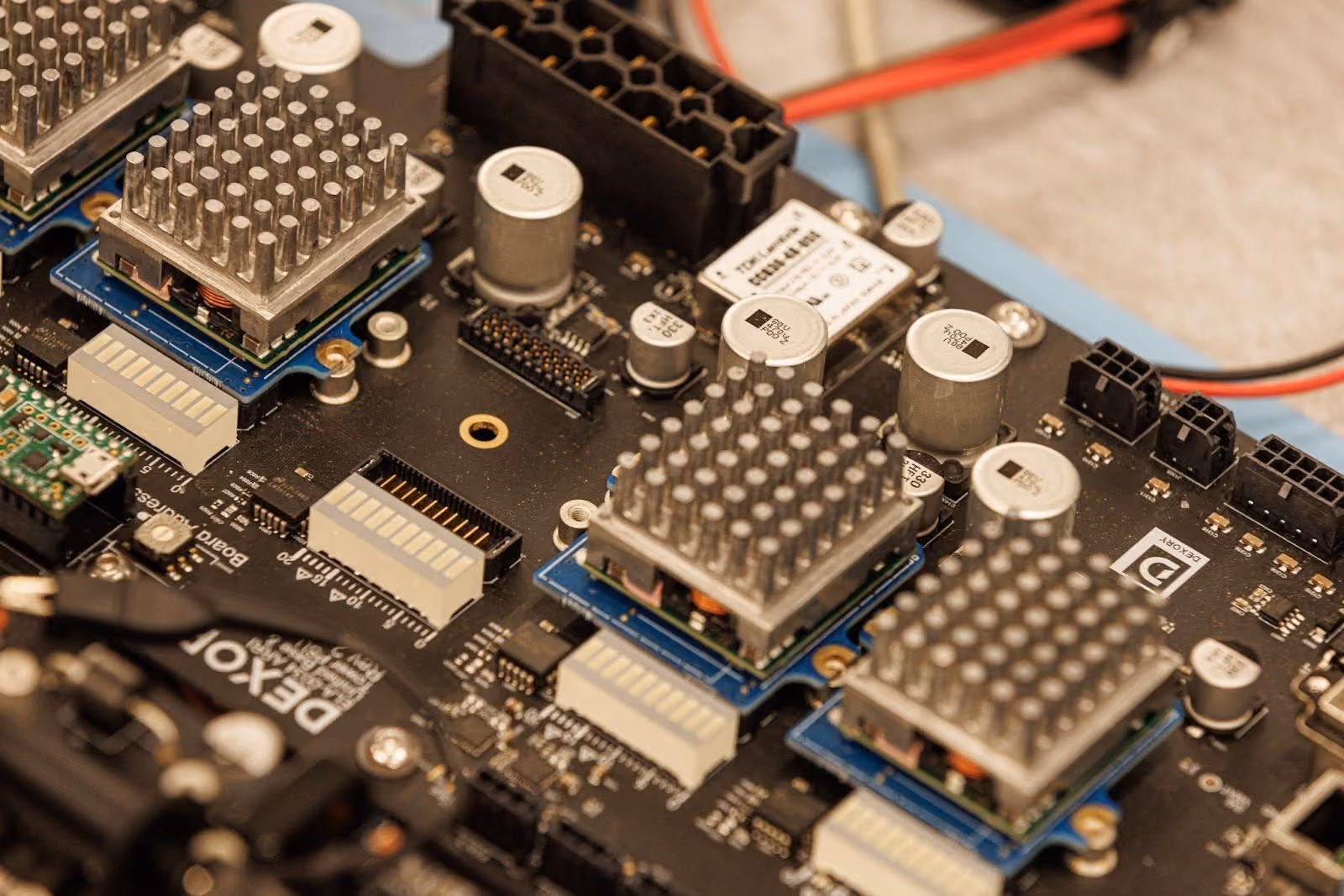 Close up shot of electronic components on a PCB board