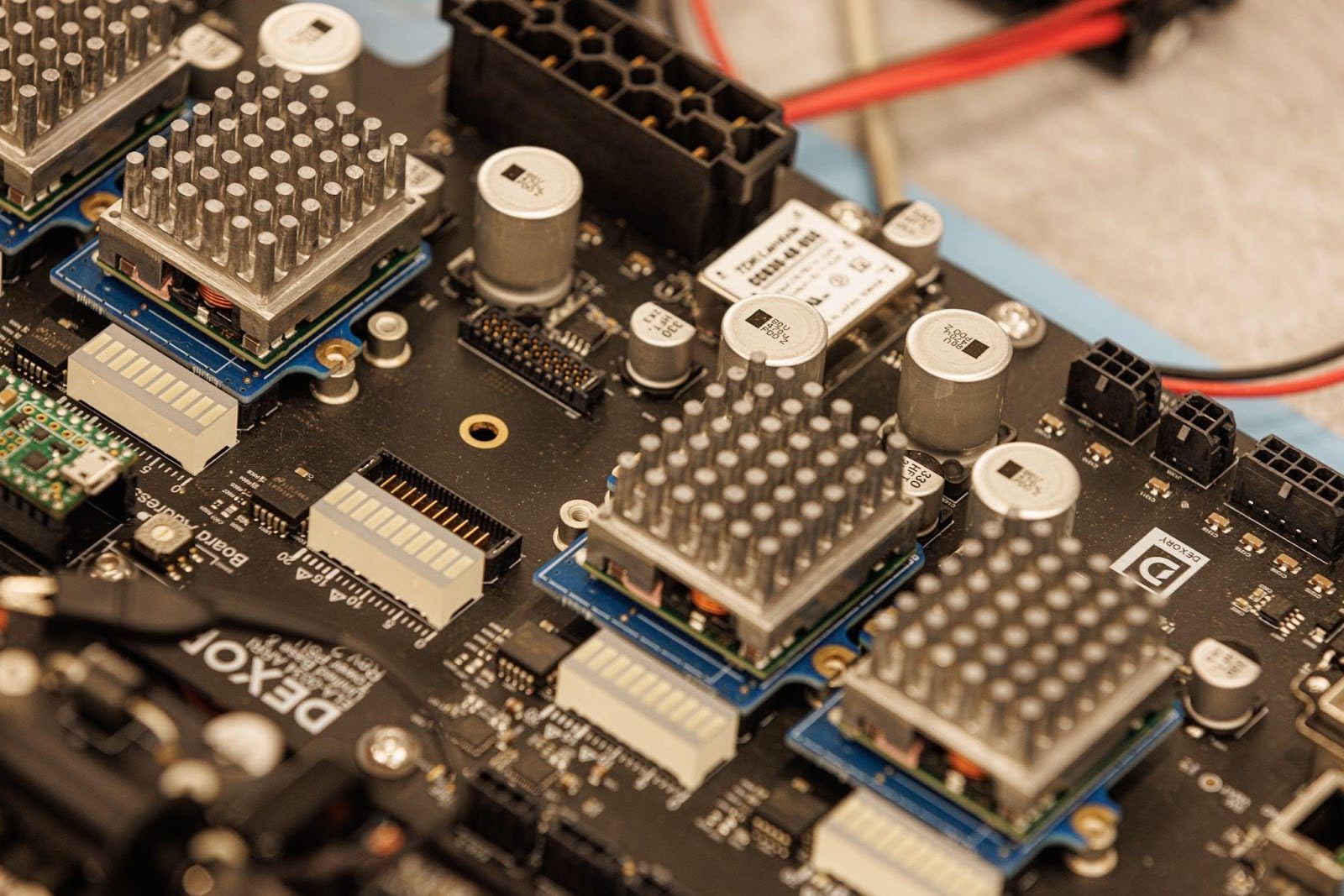 Close up shot of electronic components on a PCB board