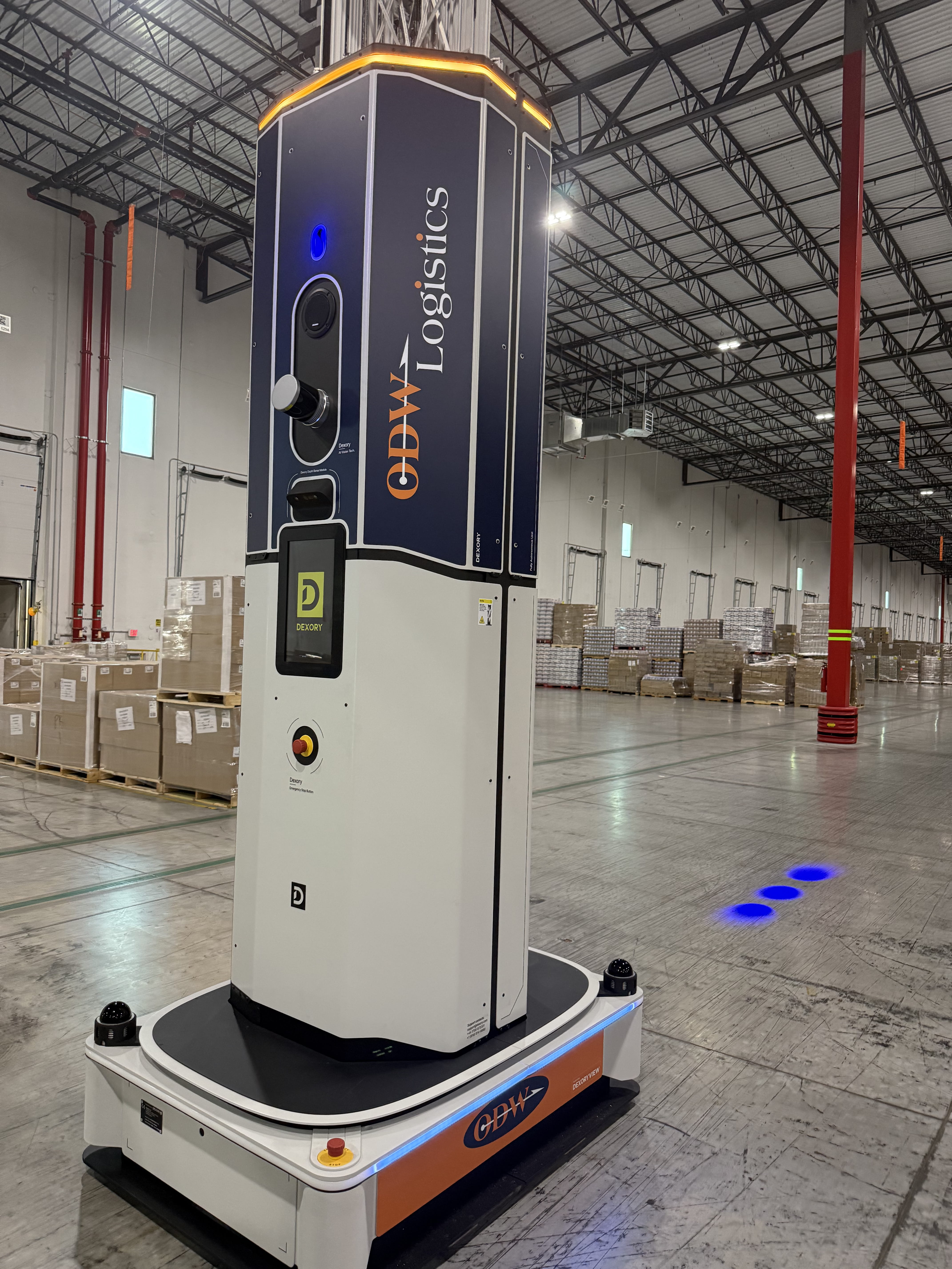 Dexory autonomous warehouse robot deployed at ODW Logistics, cutting inventory audit time from weeks to under 24 hours through real-time visibility, autonomous scanning and improved warehouse inventory accuracy.