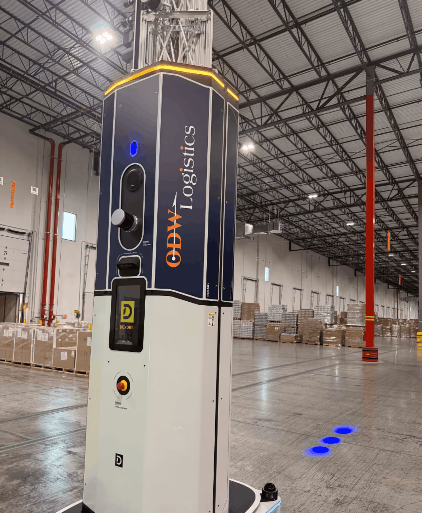 Dexory autonomous warehouse robot deployed at ODW Logistics, cutting inventory audit time from weeks to under 24 hours through real-time visibility, autonomous scanning and improved warehouse inventory accuracy.