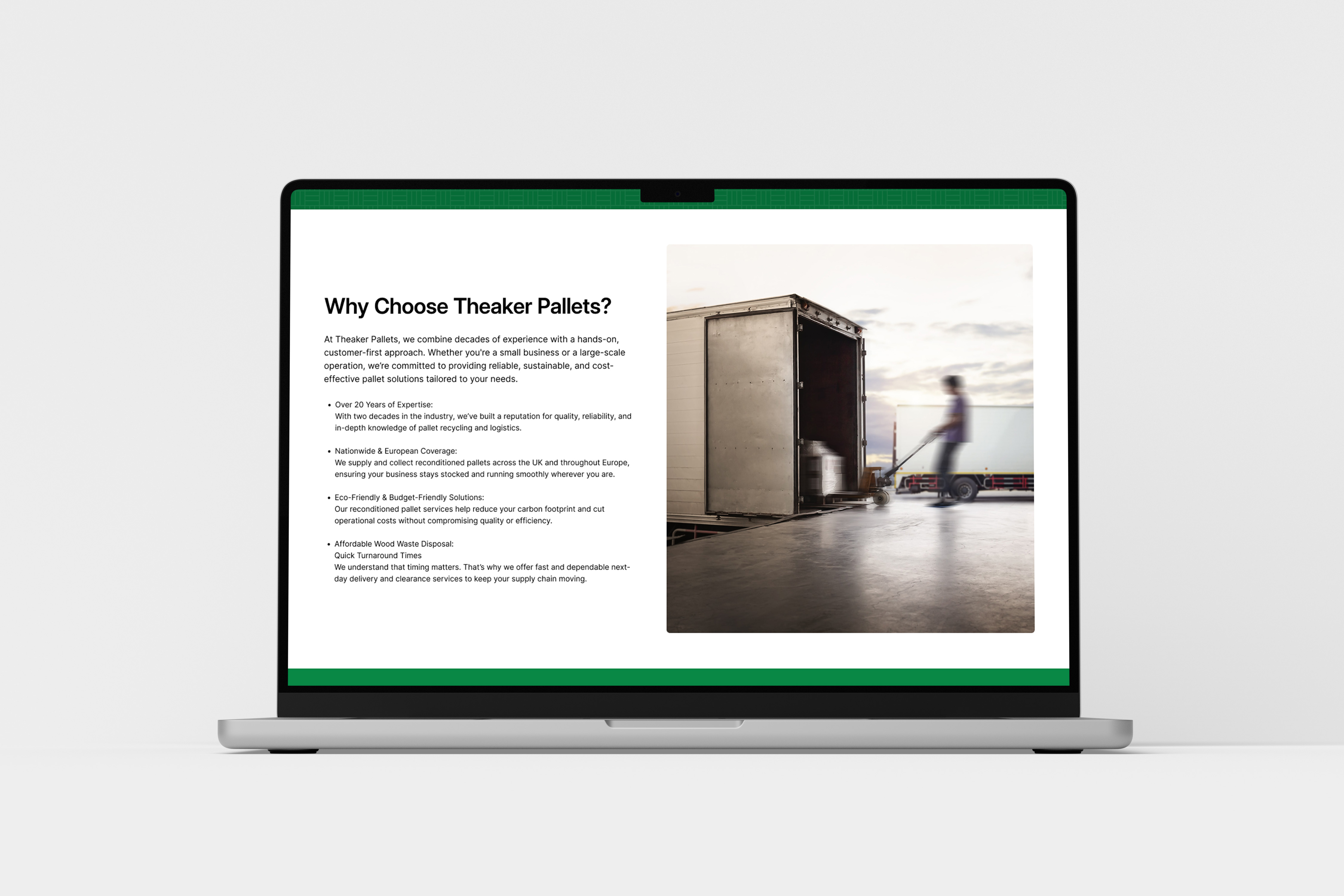 Theaker Pallets website design by Chapter Two Studios