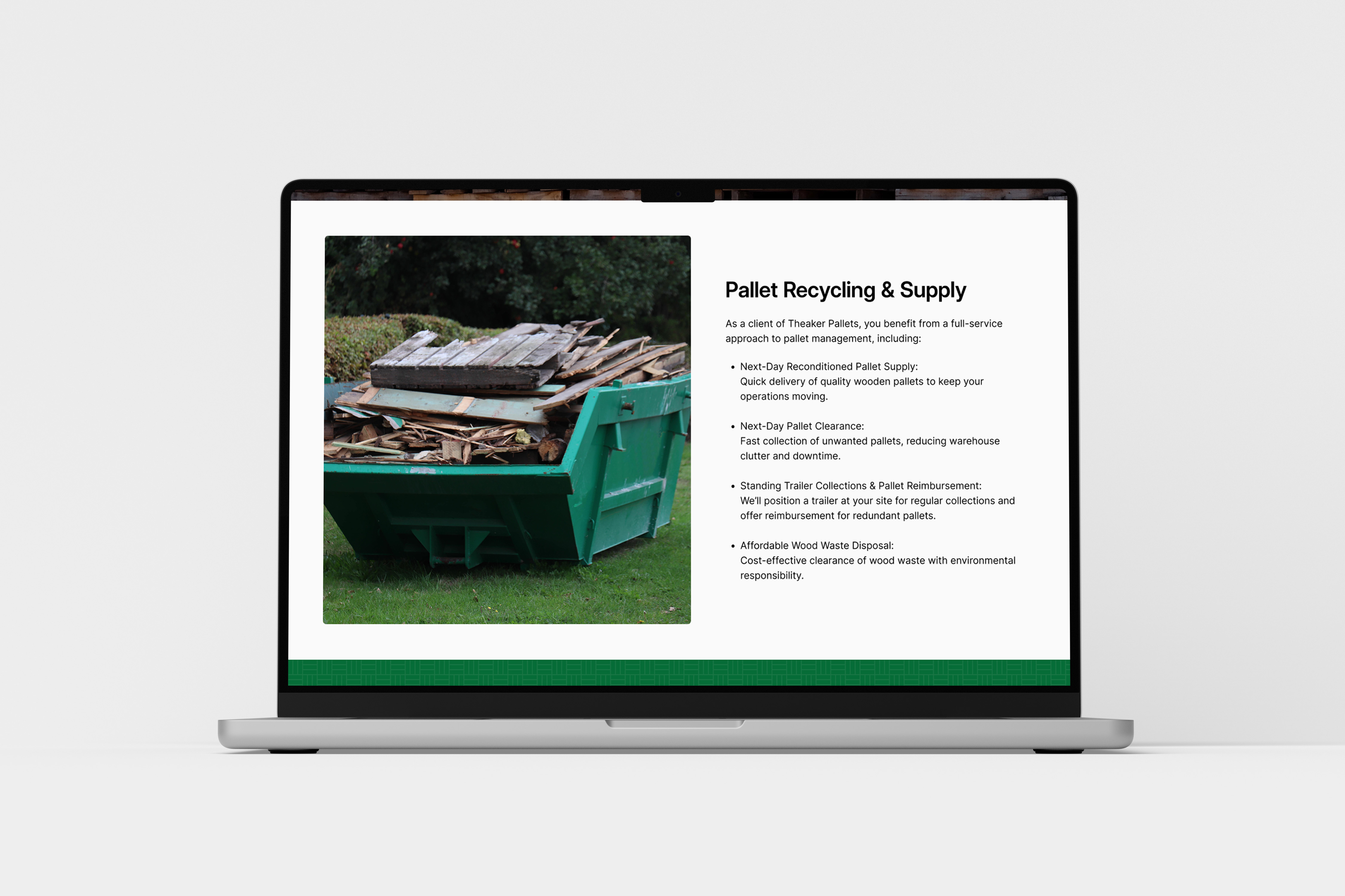 Theaker Pallets website design by Chapter Two Studios