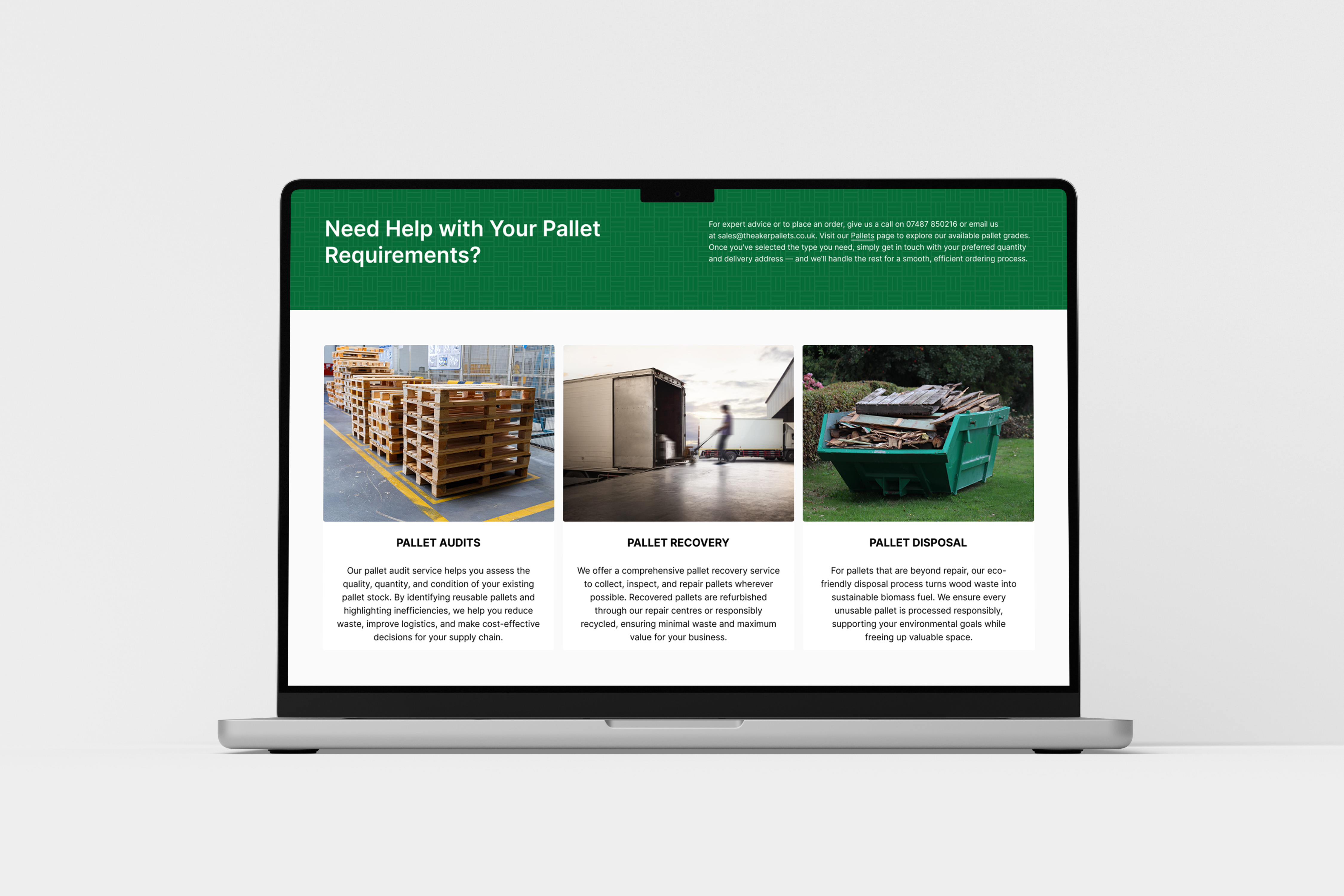 Theaker Pallets website design by Chapter Two Studios