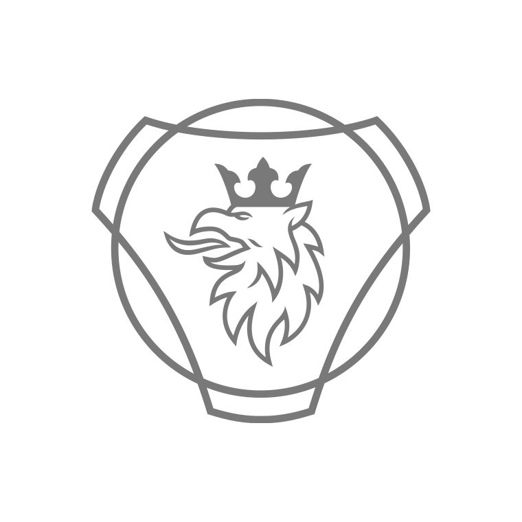 Gray outline of a crowned griffin head inside a circular frame.