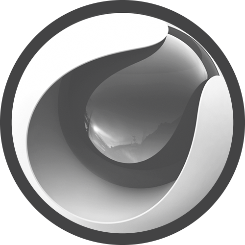 Glossy black and white spherical abstract shape with smooth curves and reflections.