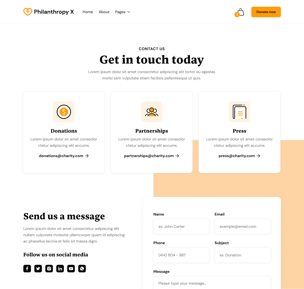 Philanthropy X - Contact page - Charity Webflow Template