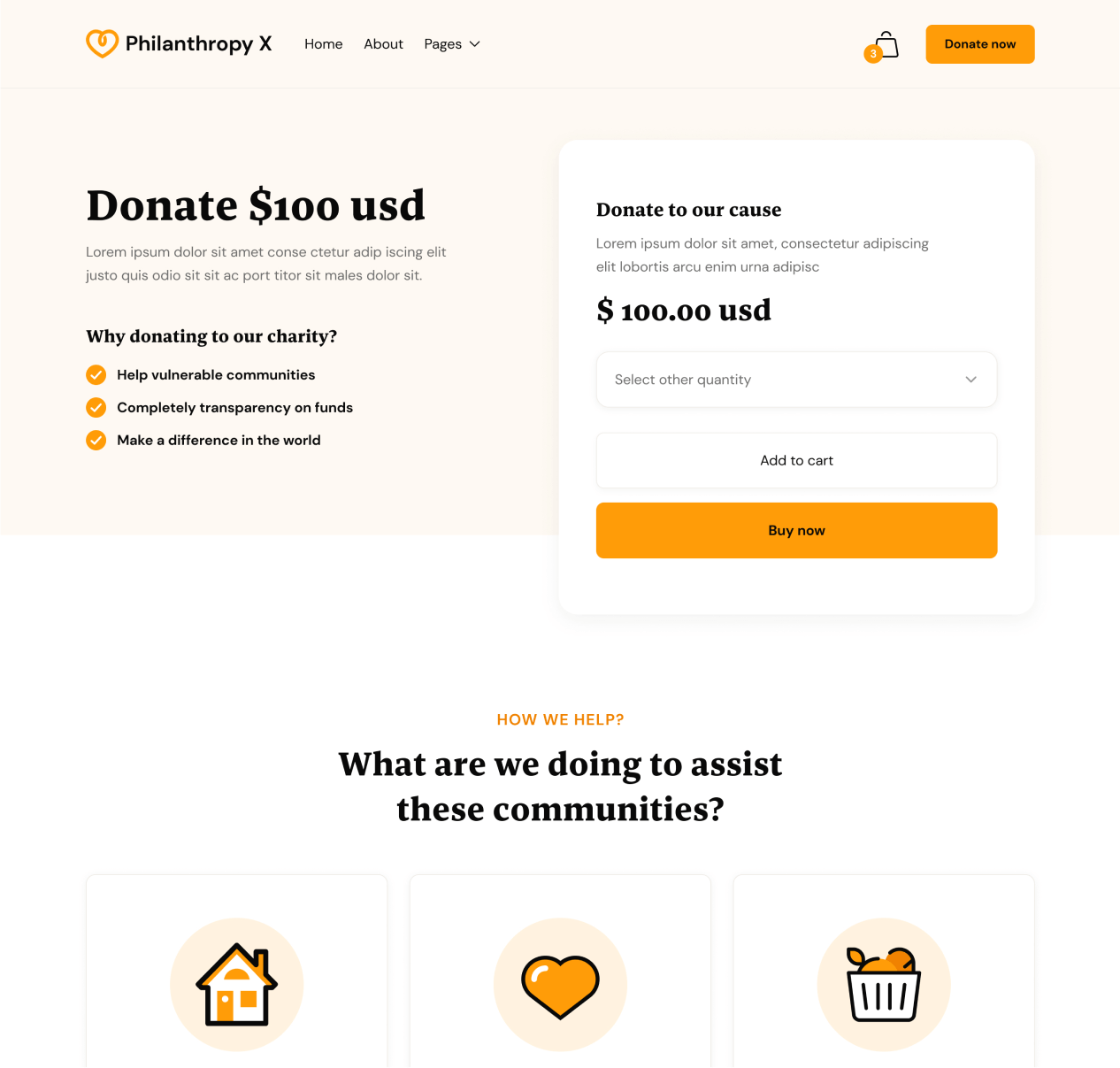 Philanthropy X - Donate Single page - Charity Webflow Template
