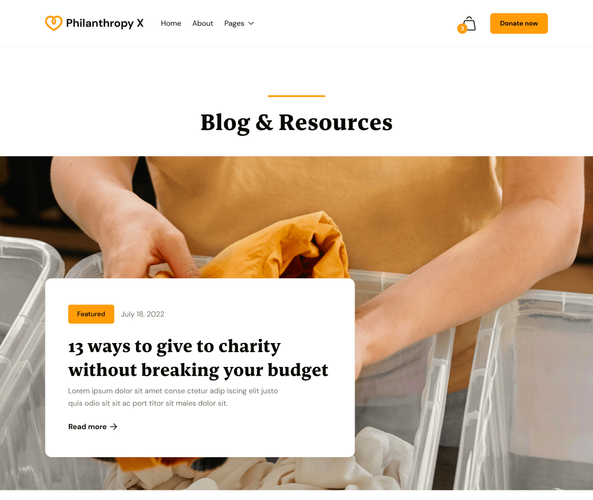 Philanthropy X - Blog page - Charity Webflow Template