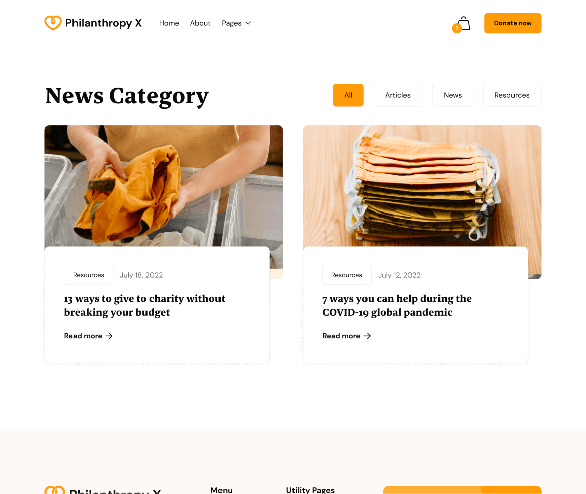 Philanthropy X - Blog Category page - Charity Webflow Template