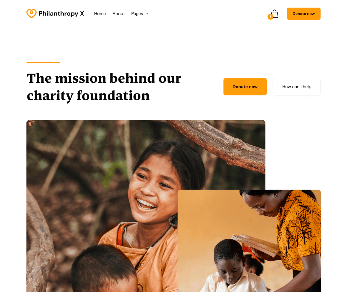 Philanthropy X - About page - Charity Webflow Template