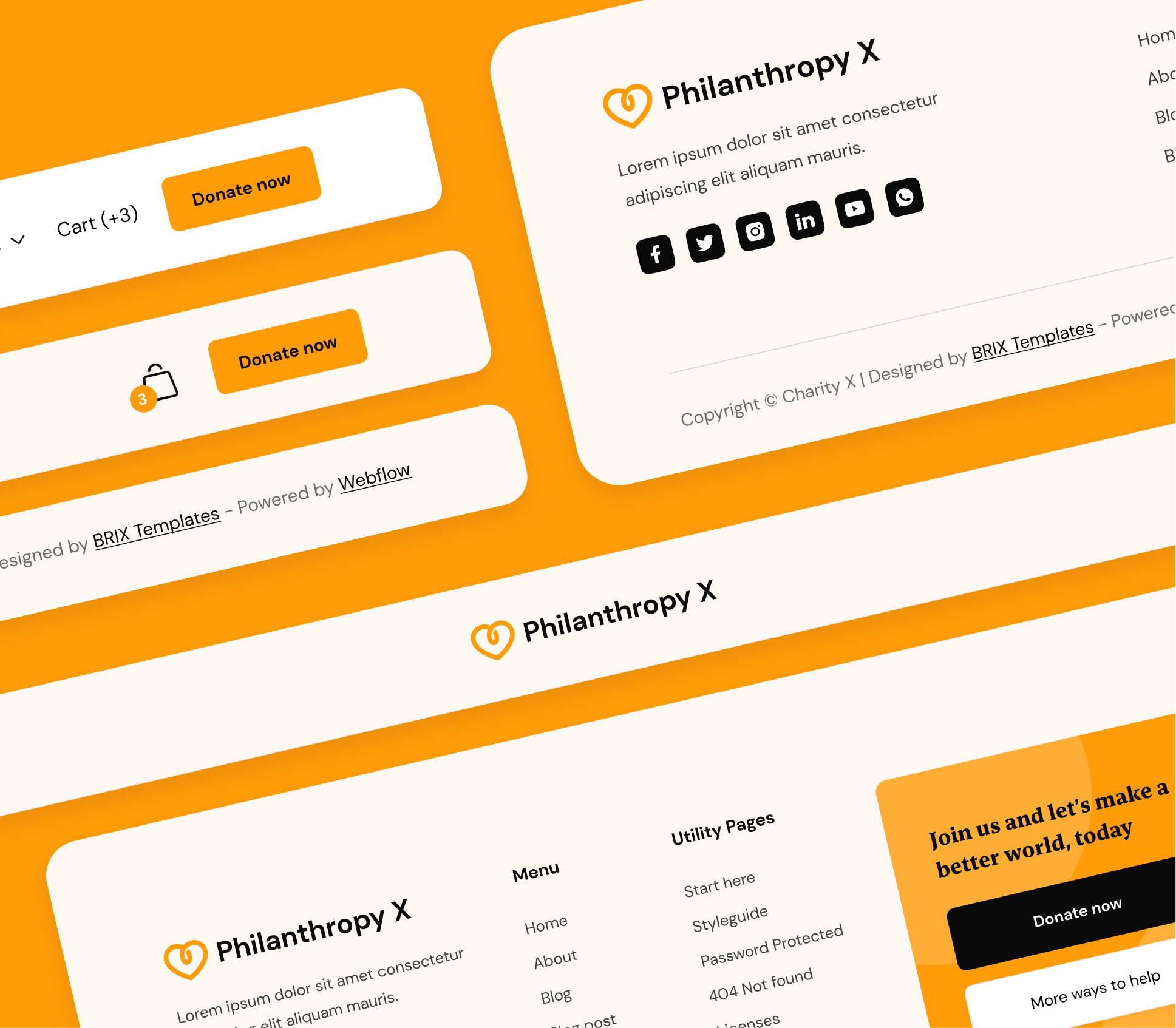 Philanthropy X - 3 Headers and Footers - Charity Webflow Template