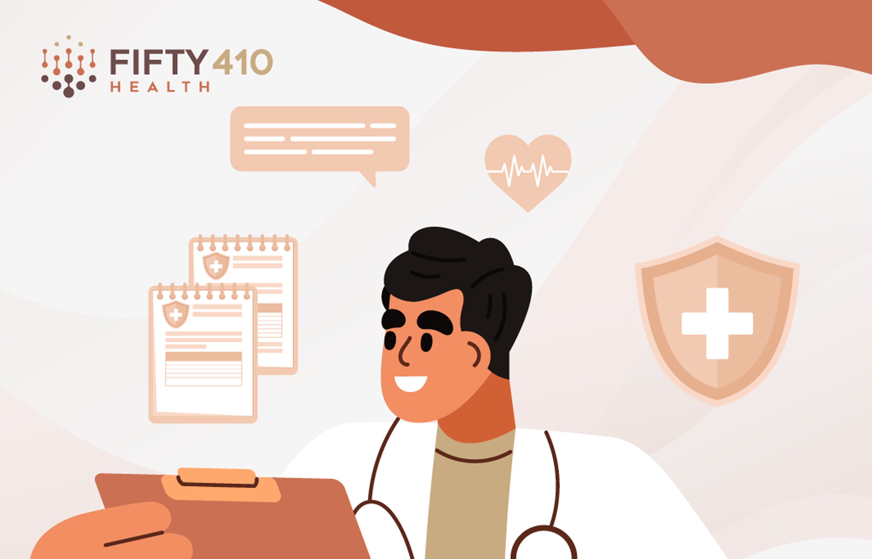 Illustration of a male doctor with a clipboard.