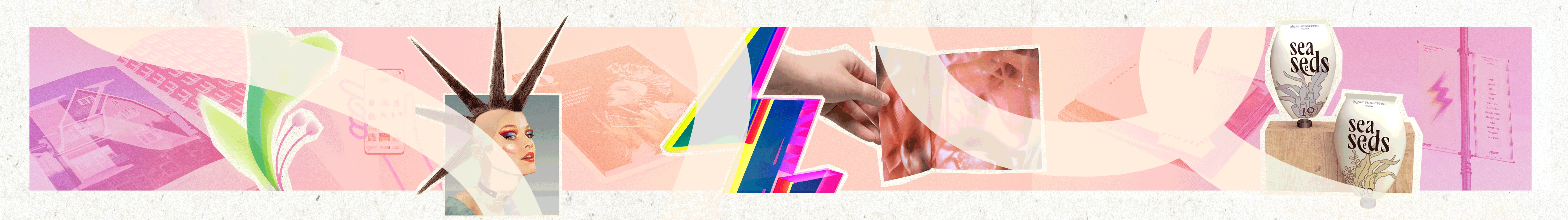 Horizontal image style collage, which shows different projects as a display of the brand