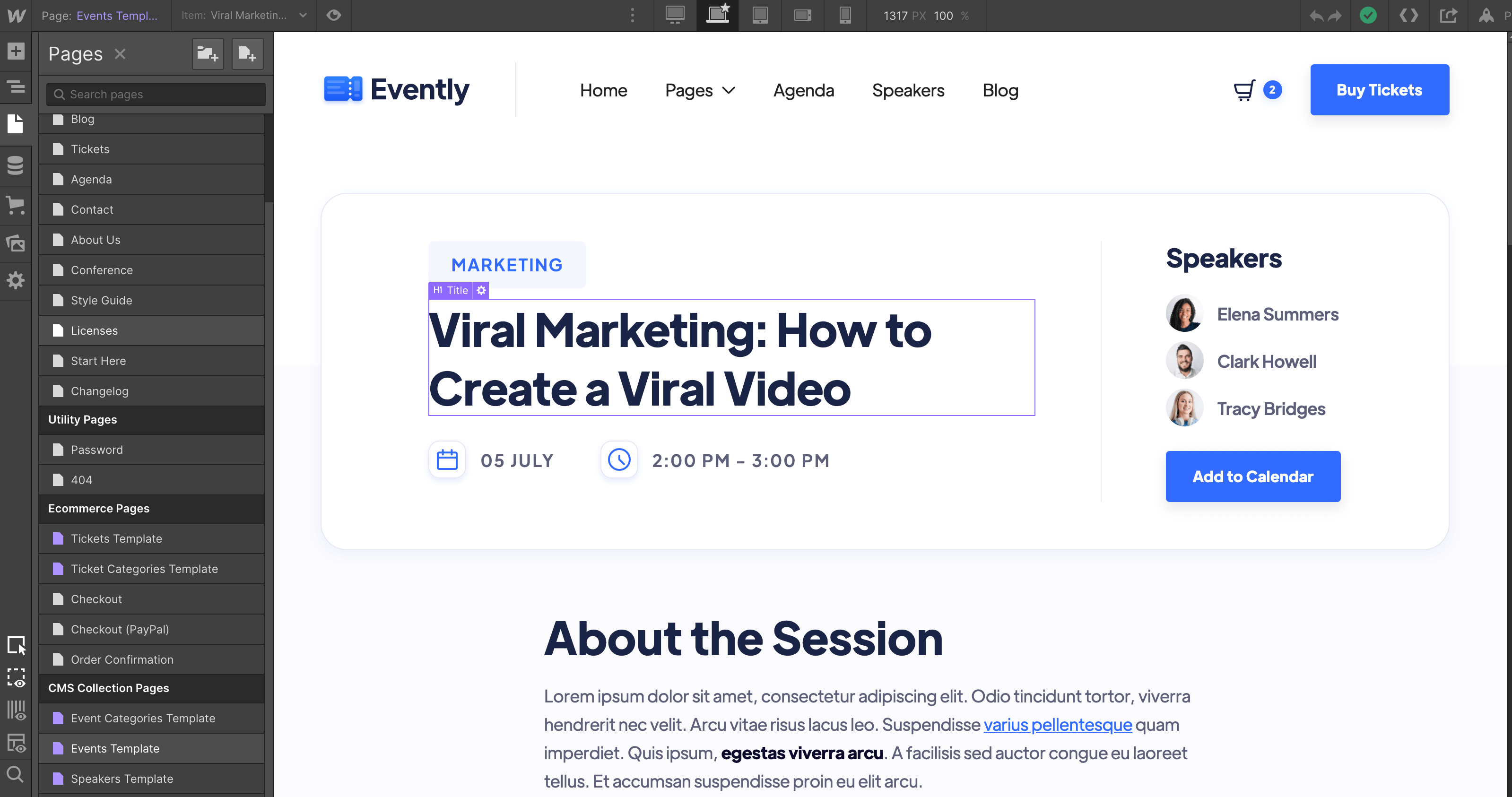 CMS Page - Evently Webflow Template