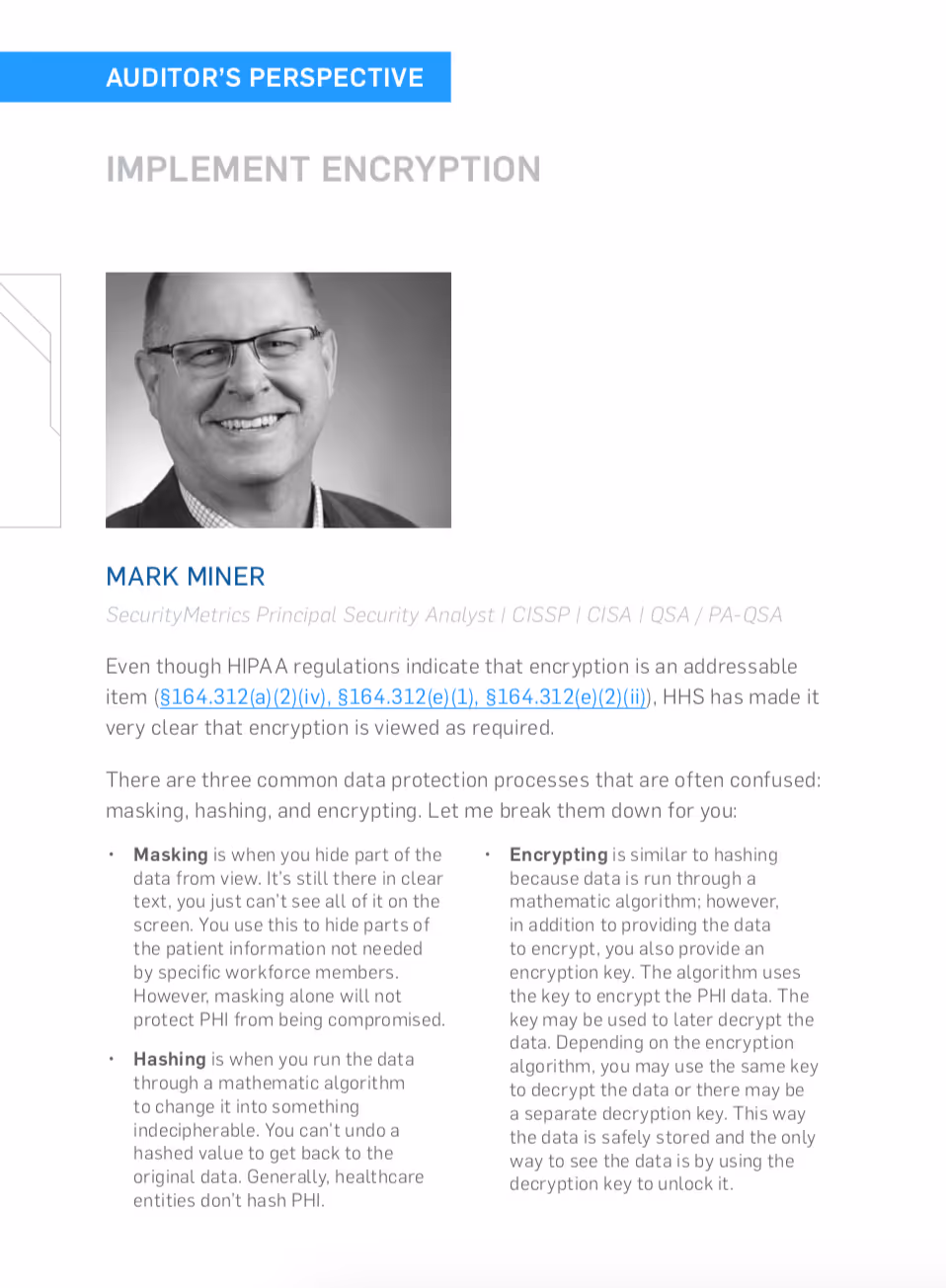Example of security perspectives inside the HIPAA Guide