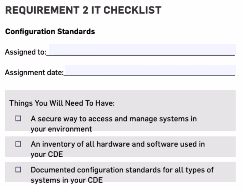 PCI Requirement 2 checklist