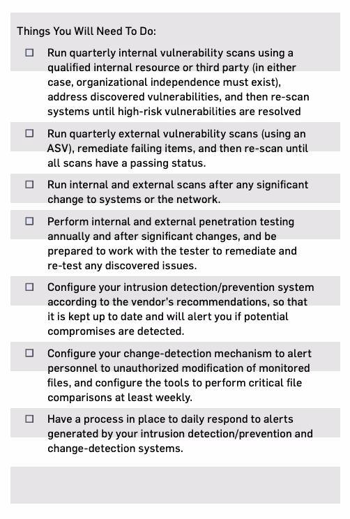 Things you need to do for PCI DSS Requirement 11