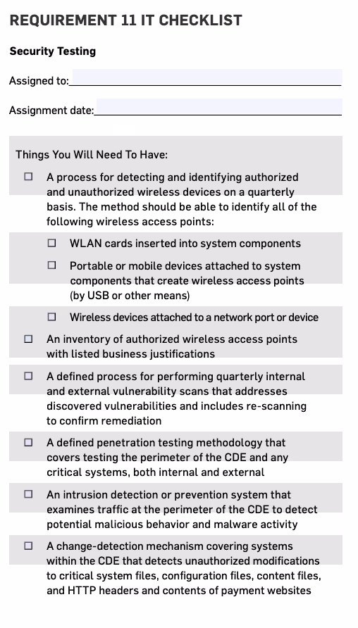 PCI DSS Requirement 11 IT Checklist