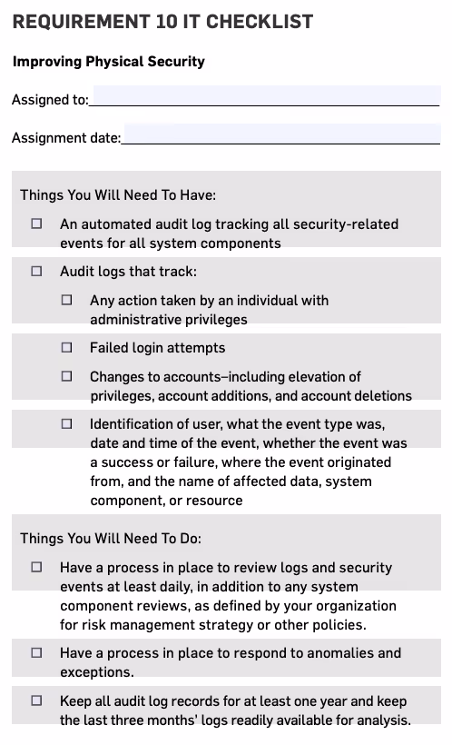PCI DSS Requirement 10 IT Checklist