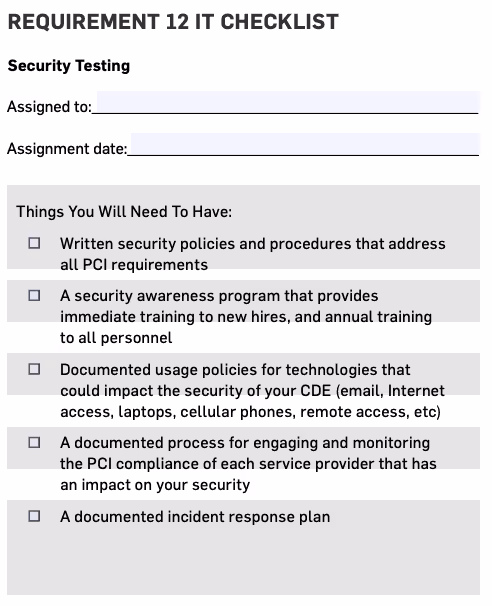 PCI Requirement 12 IT Checklist