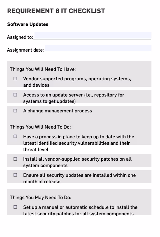 PCI Requirement 6 IT checklist