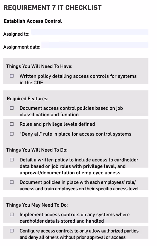 PCI DSS Requirement 7 IT Checklist