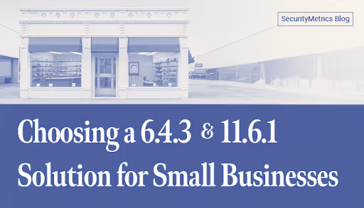 Text: Choosing a 6.4.3 & 11.6.1 Solution for Small Businesses with a store facade background.