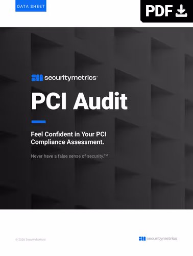 SecurityMetrics PCI Audit data sheet cover with tagline about confidence in PCI compliance assessment.