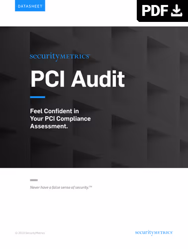 SecurityMetrics PCI Audit datasheet cover with slogan and company logo.
