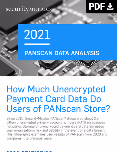 2021 PANscan data analysis report on unencrypted payment card data risks by SecurityMetrics.