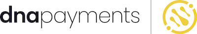 dna payments text logo in black with a yellow circular symbol containing stylized connecting dots