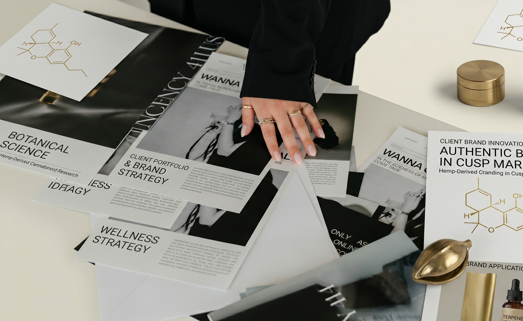 Marketing professional creating visual assets for a cannabis branding campaign.